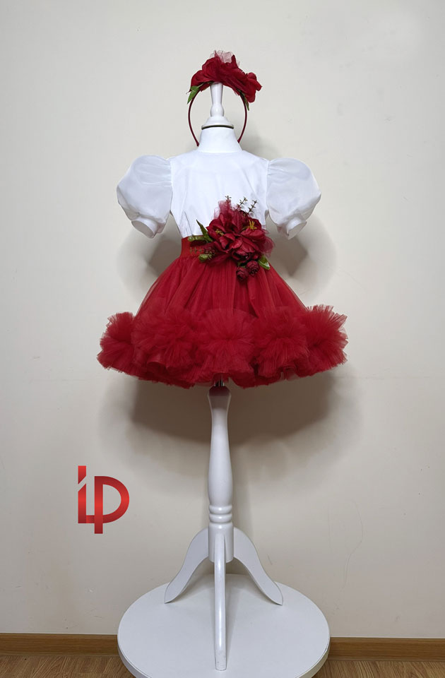 Rochie Mărțișor - Bluza albă - Fustă roșie Tutu - 3-7-ani